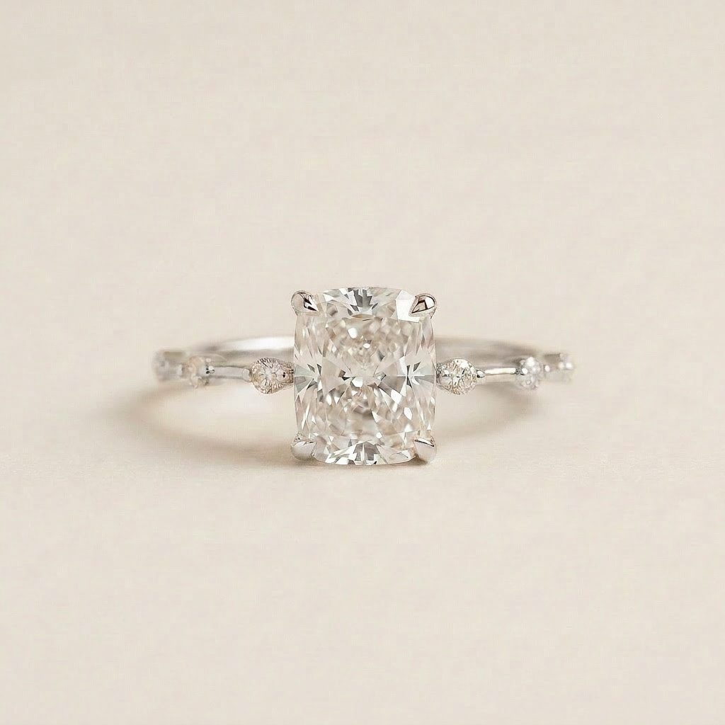 Moissanite 2.00 CT Cushion Cut Diamond Solitaire Ring (V-Victorian)