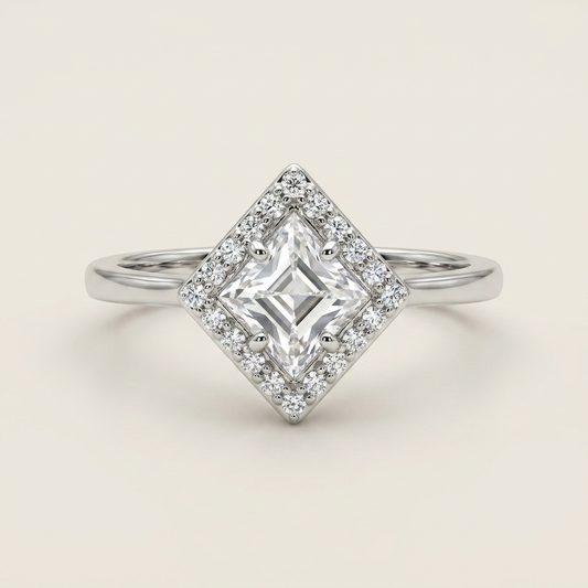 Moissanite 1.65 CT Lozenge Cut Diamond Halo Ring