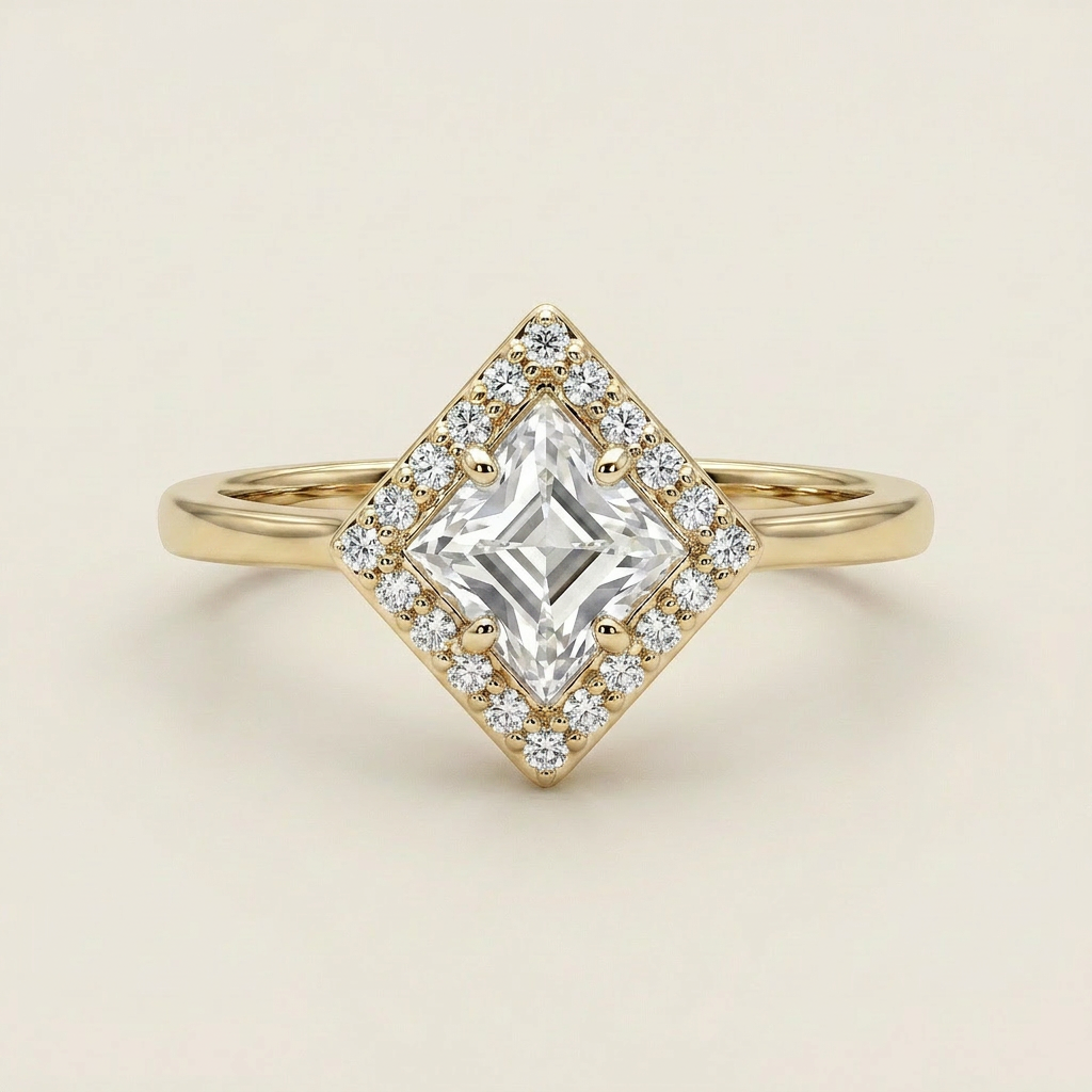 Moissanite 1.65 CT Lozenge Cut Diamond Halo Ring