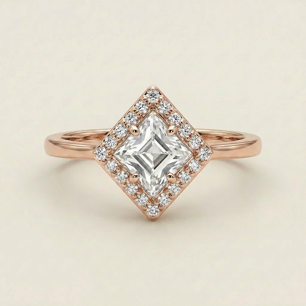 Moissanite 1.65 CT Lozenge Cut Diamond Halo Ring