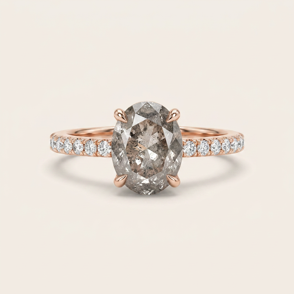 1.65 CT Oval Cut Salt and Pepper Diamond Solitaire Ring