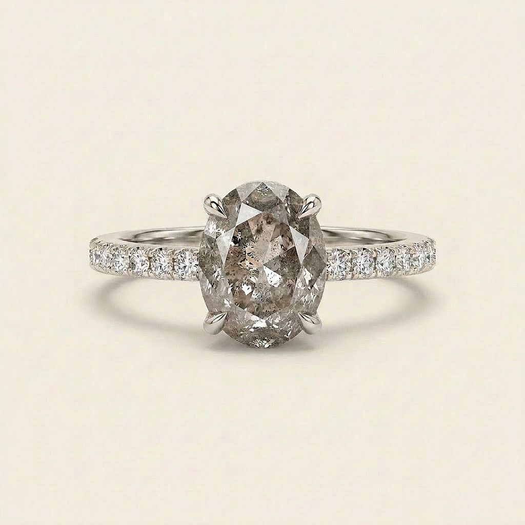 1.65 CT Oval Cut Salt and Pepper Diamond Solitaire Ring