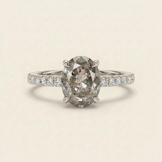 1.65 CT Oval Cut Salt and Pepper Diamond Solitaire Ring