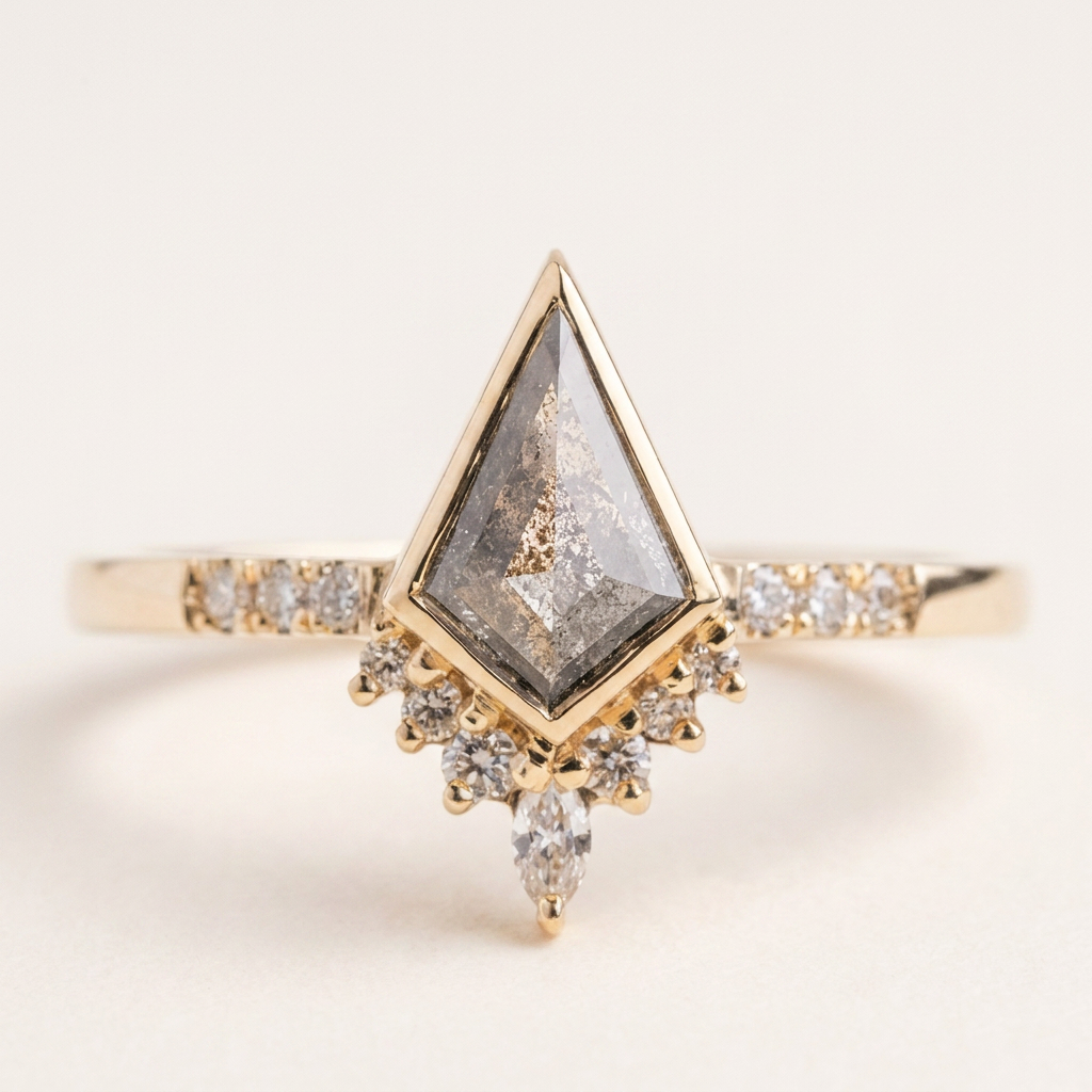 1.60 CT Kite & Round Cut Salt and Pepper Diamond Cluster Ring (V2)