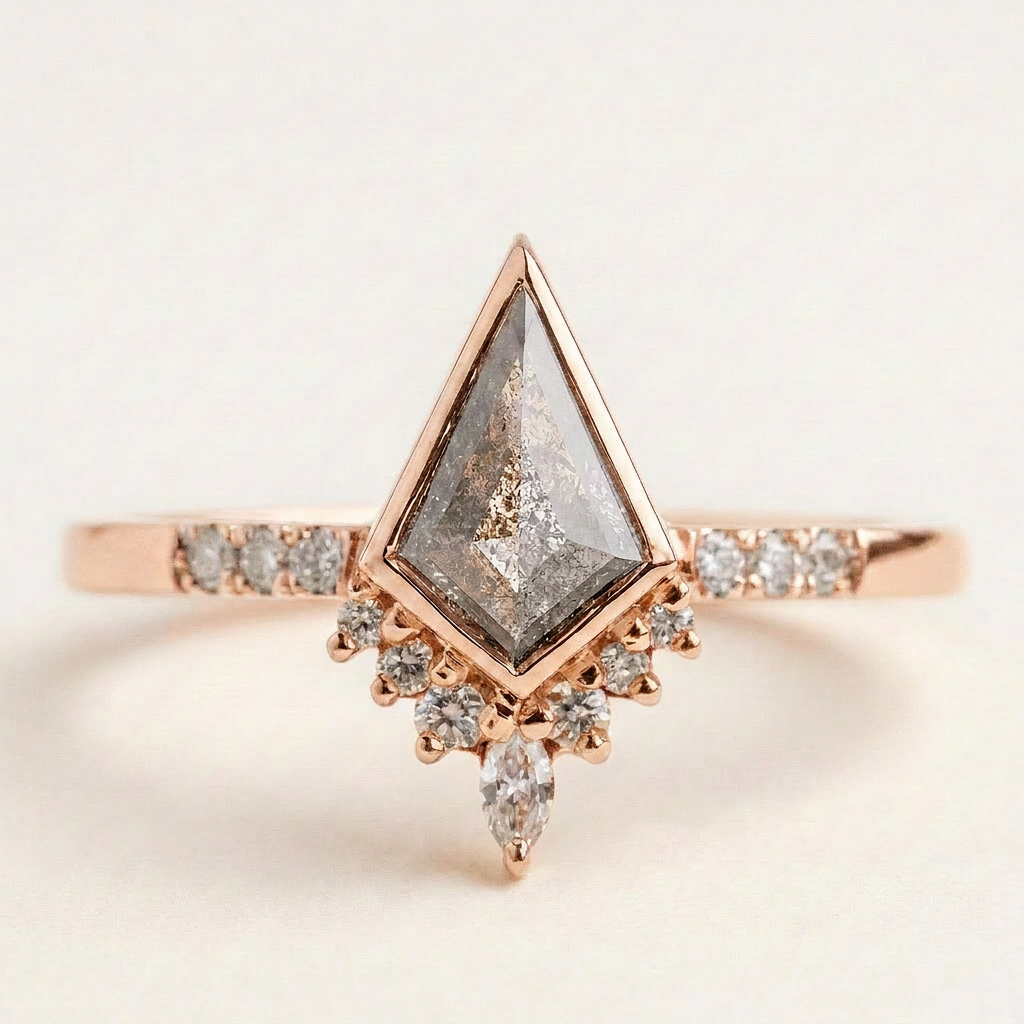 1.60 CT Kite & Round Cut Salt and Pepper Diamond Cluster Ring (V2)