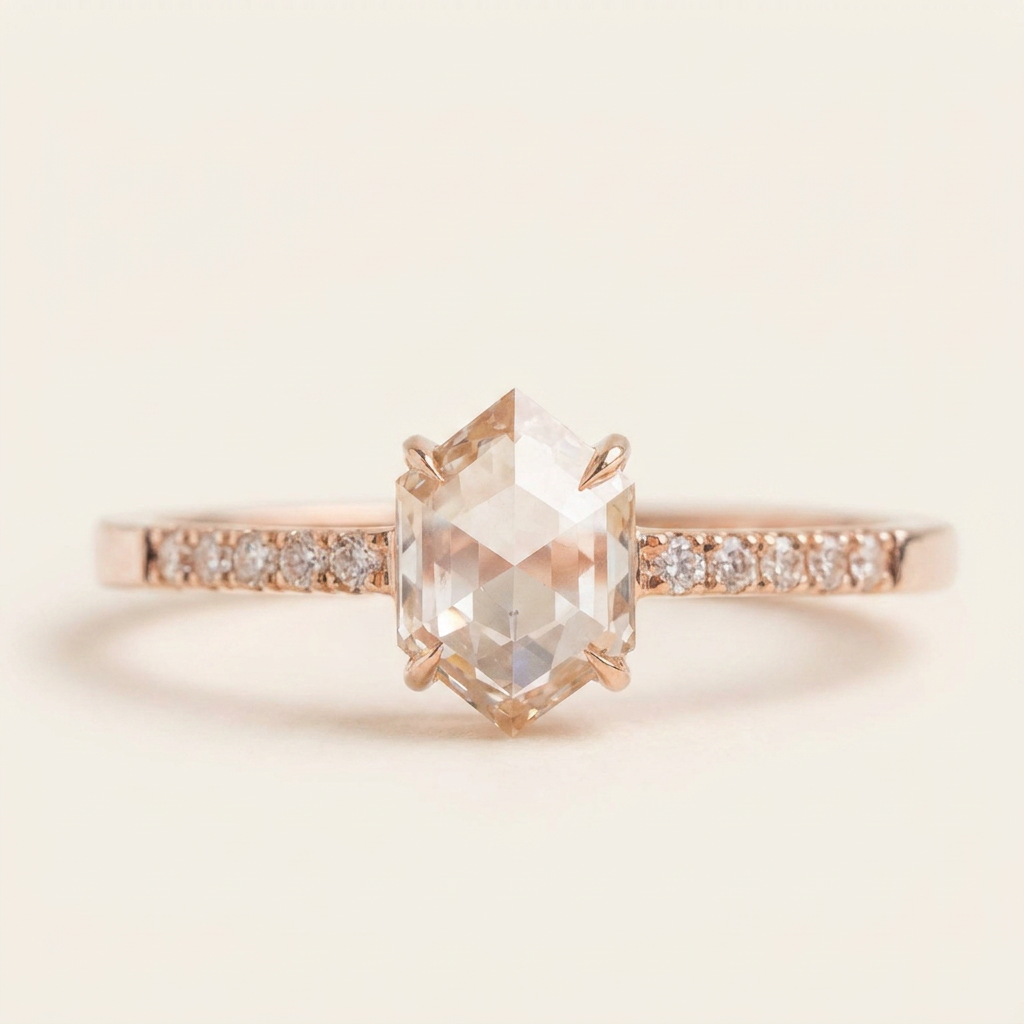 1.30 CT Hexagon Cut Salt and Pepper Diamond Solitaire Ring (V2)