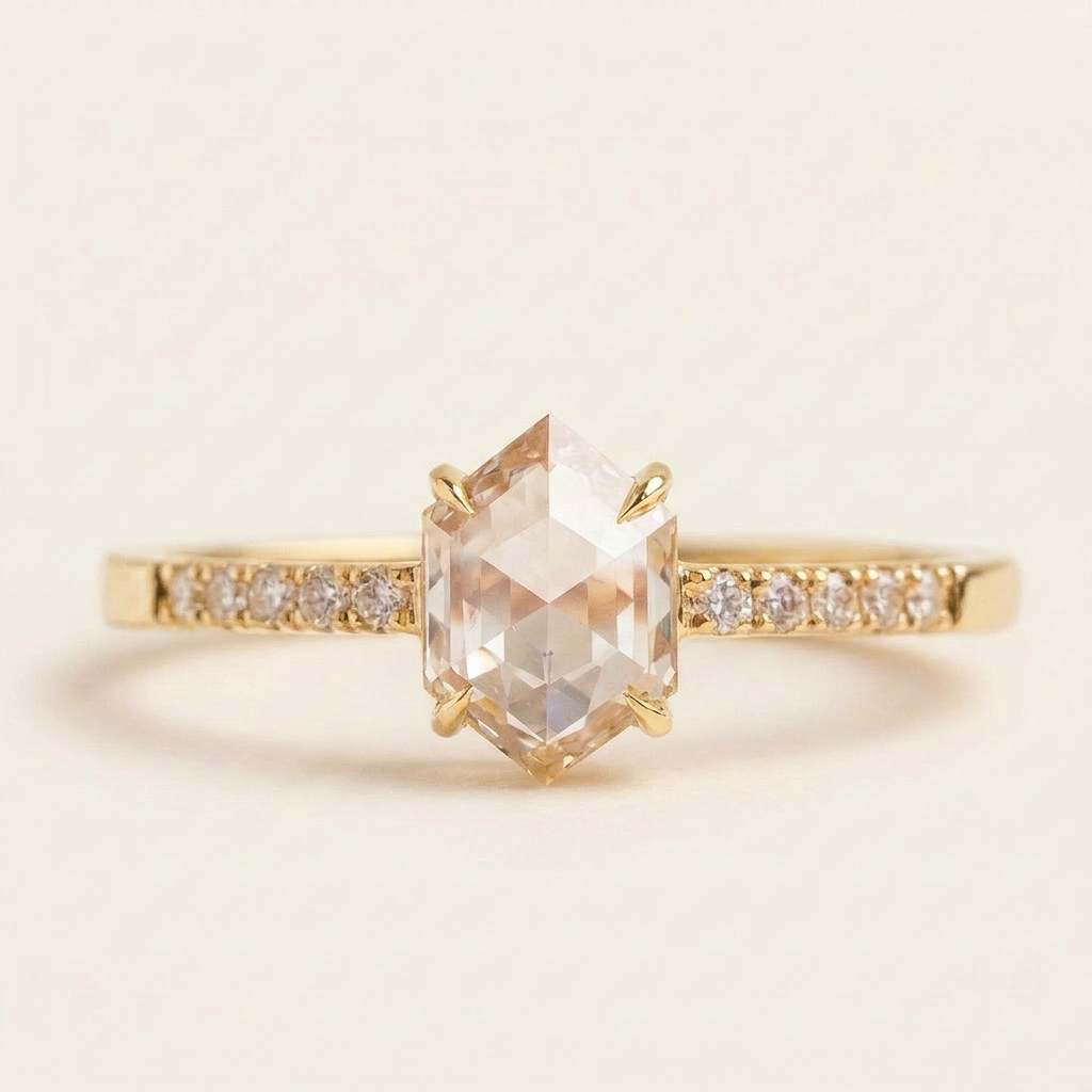 1.30 CT Hexagon Cut Salt and Pepper Diamond Solitaire Ring (V2)