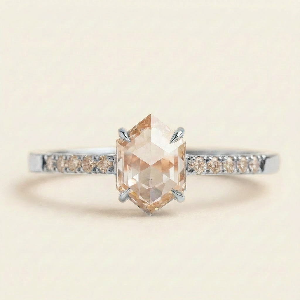 1.30 CT Hexagon Cut Salt and Pepper Diamond Solitaire Ring (V2)