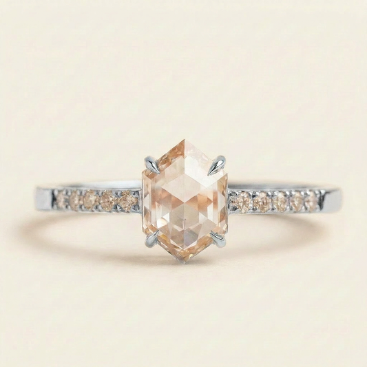 1.30 CT Hexagon Cut Salt and Pepper Diamond Solitaire Ring (V2)