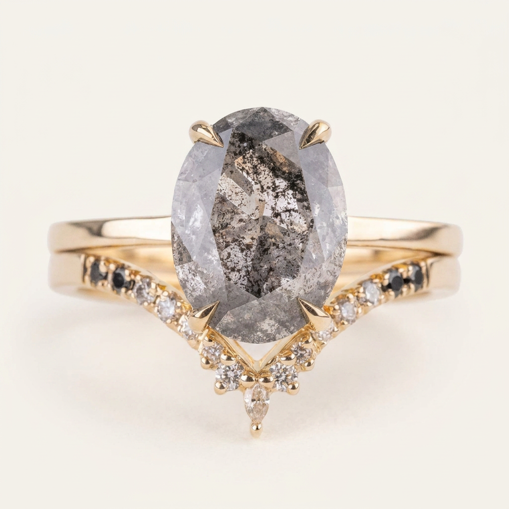 1.90 CT Oval Cut Salt and Pepper Diamond Solitaire Ring