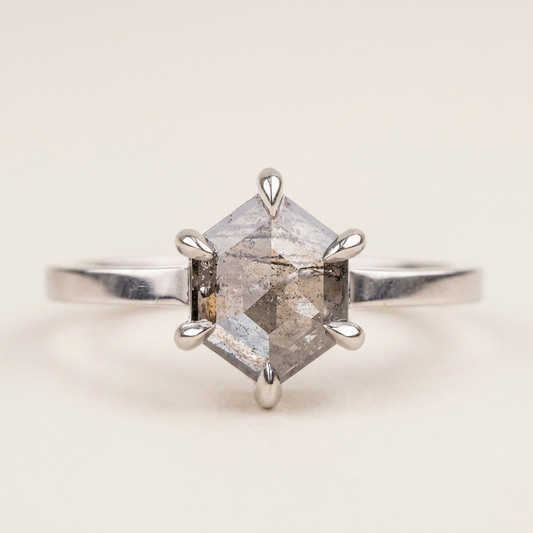 1.25 CT Hexagon Cut Salt and Pepper Diamond Solitaire Ring (V-Artdeco)
