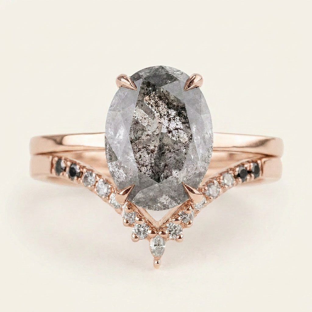 1.90 CT Oval Cut Salt and Pepper Diamond Solitaire Ring