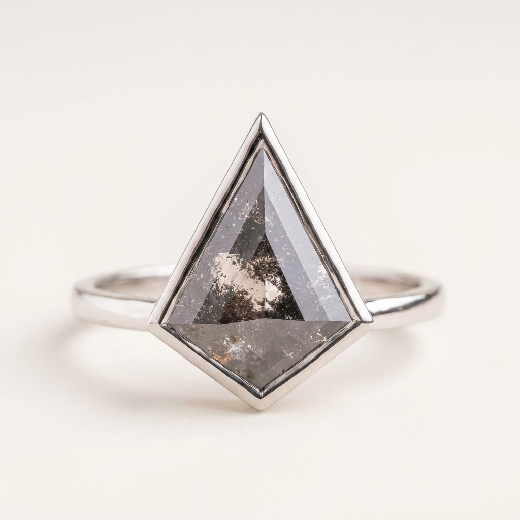 1.40 CT Kite Cut Salt and Pepper Diamond Solitaire Ring (V-Artdeco)