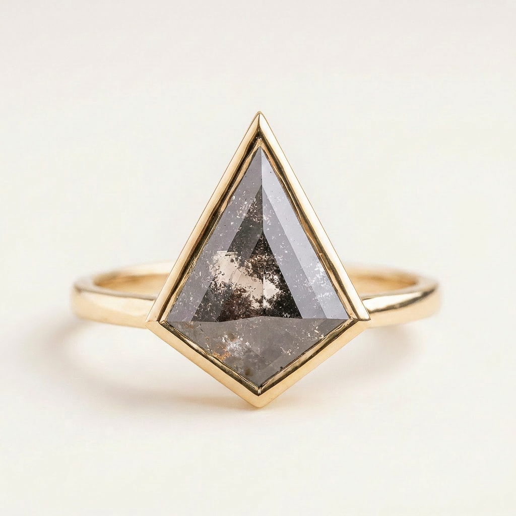 1.40 CT Kite Cut Salt and Pepper Diamond Solitaire Ring (V-Artdeco)
