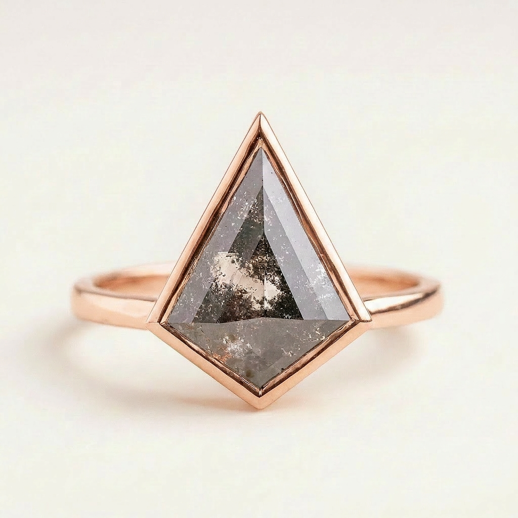 1.40 CT Kite Cut Salt and Pepper Diamond Solitaire Ring (V-Artdeco)