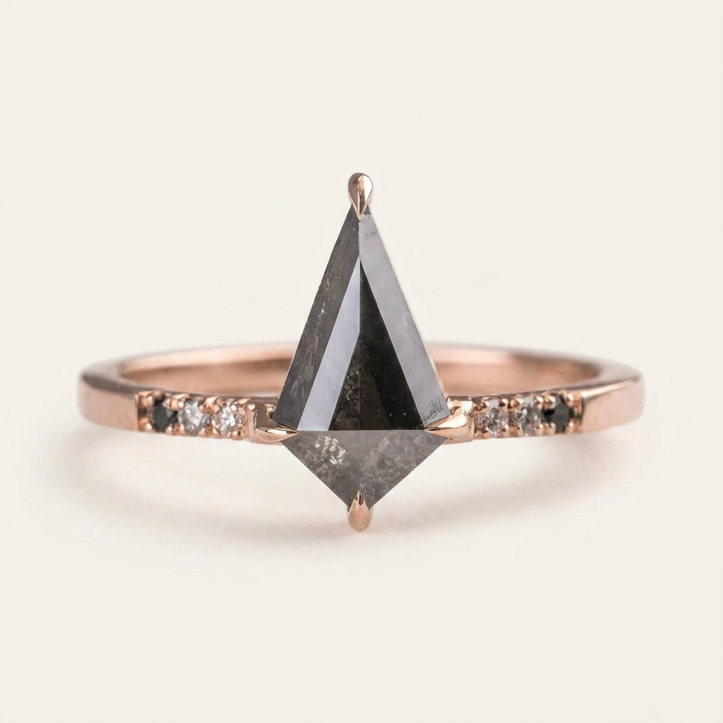 1.90 CT Kite Cut Salt and Pepper Diamond Solitaire Ring