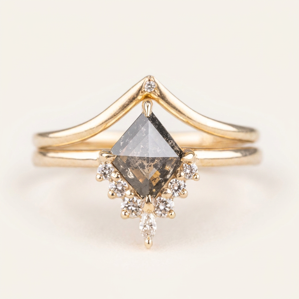 1.45 CT Kite & Round Cut Salt and Pepper Diamond Cluster Ring