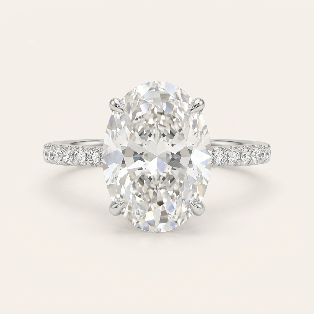 Moissanite 3.50 CT Oval & Round Cut Diamond Solitaire Ring (V-Gothic)