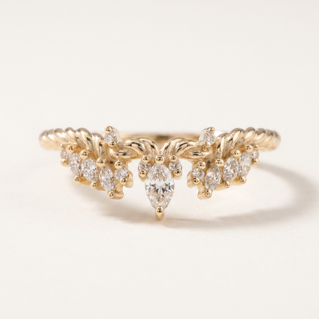 Moissanite 0.25 CT Marquise & Round Cut Diamond Ring (V-Midcentury)