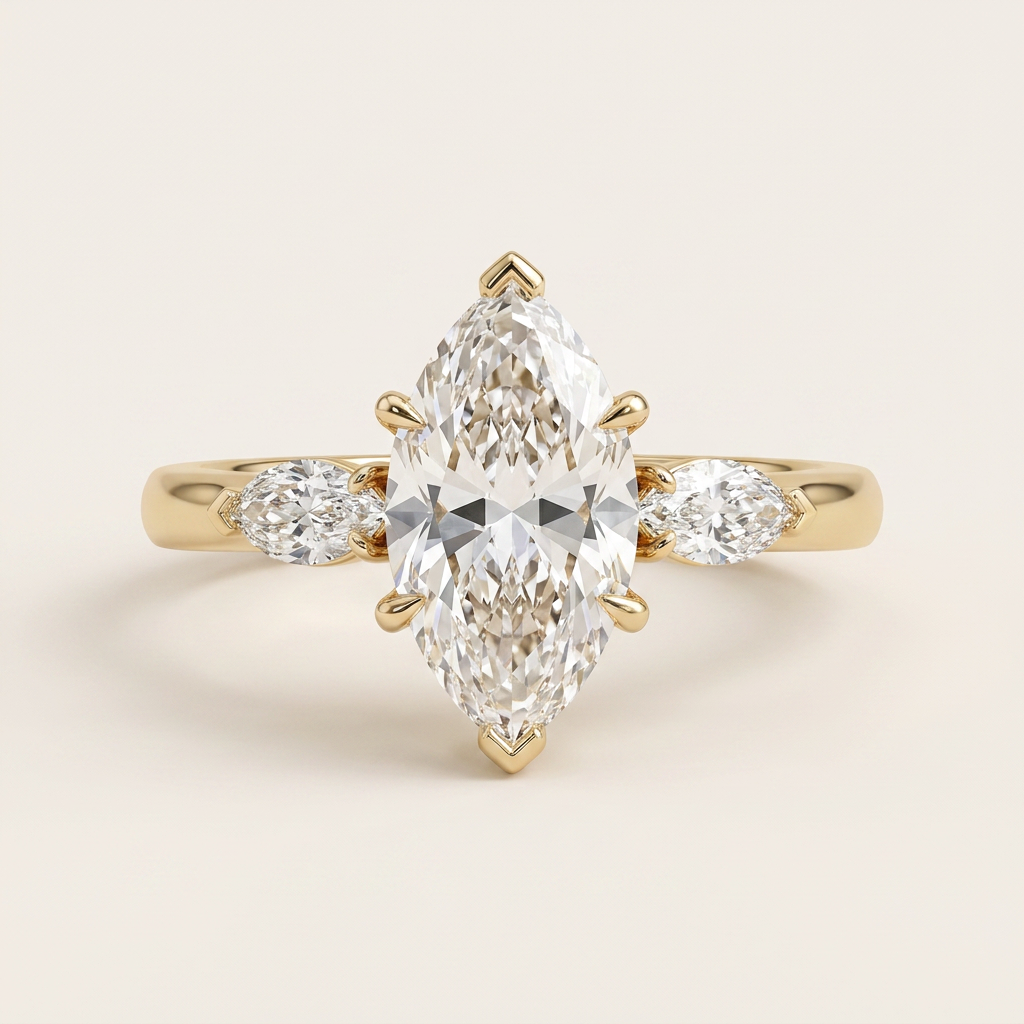 Lab Grown 1.90 CT Marquies Cut Diamond Three Stone Ring