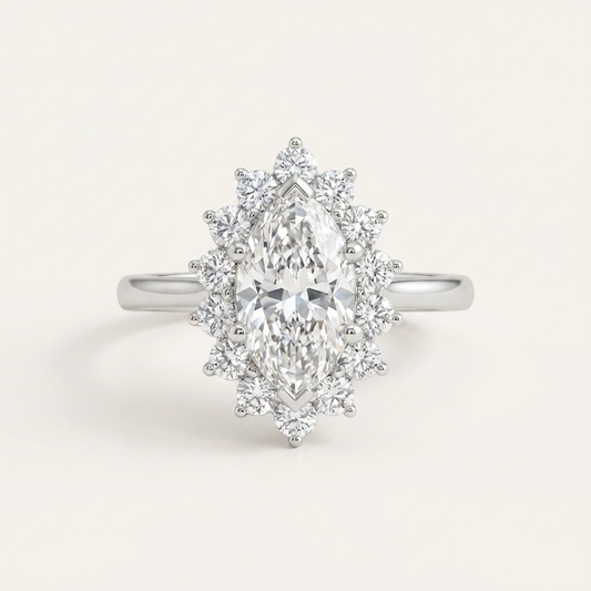 Moissanite 2.20 CT Marquise & Round Cut Diamond Halo Ring