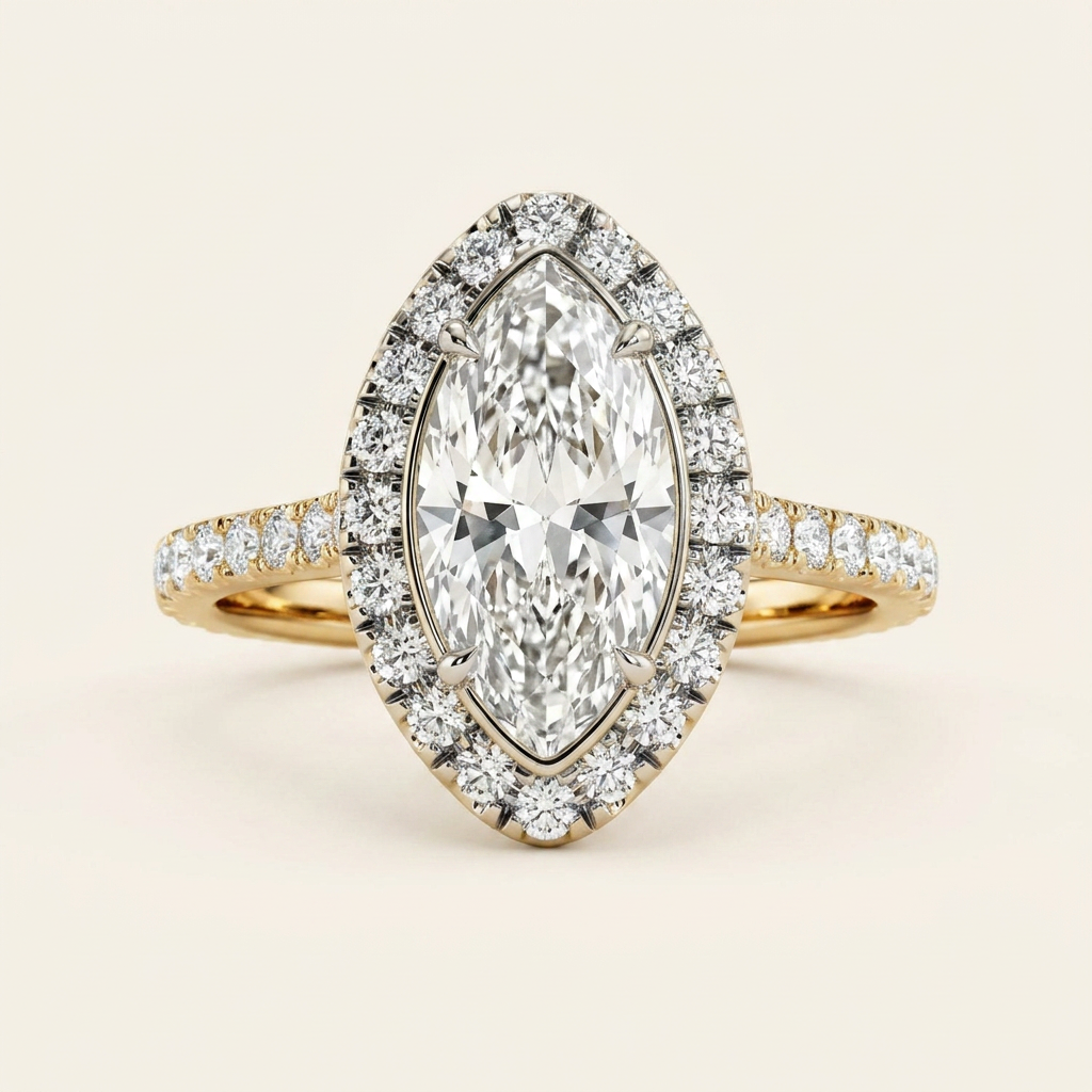 Moissanite 2.99 CT Marquise & Round Cut Diamond Halo Ring