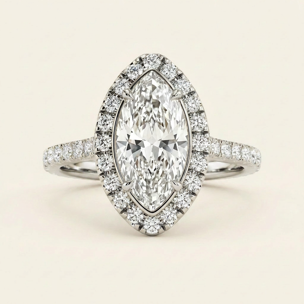 Moissanite 2.99 CT Marquise & Round Cut Diamond Halo Ring