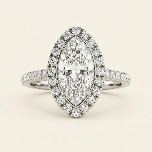 Moissanite 2.99 CT Marquise & Round Cut Diamond Halo Ring