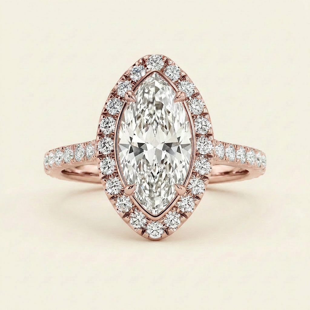 Moissanite 2.99 CT Marquise & Round Cut Diamond Halo Ring