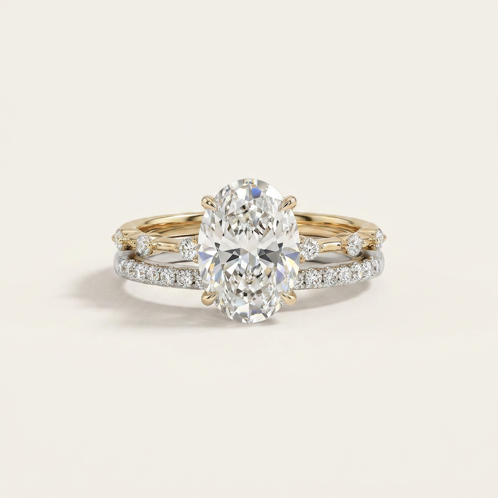 Moissanite 2.90 CT Oval & Round Cut Diamond Solitaire Ring