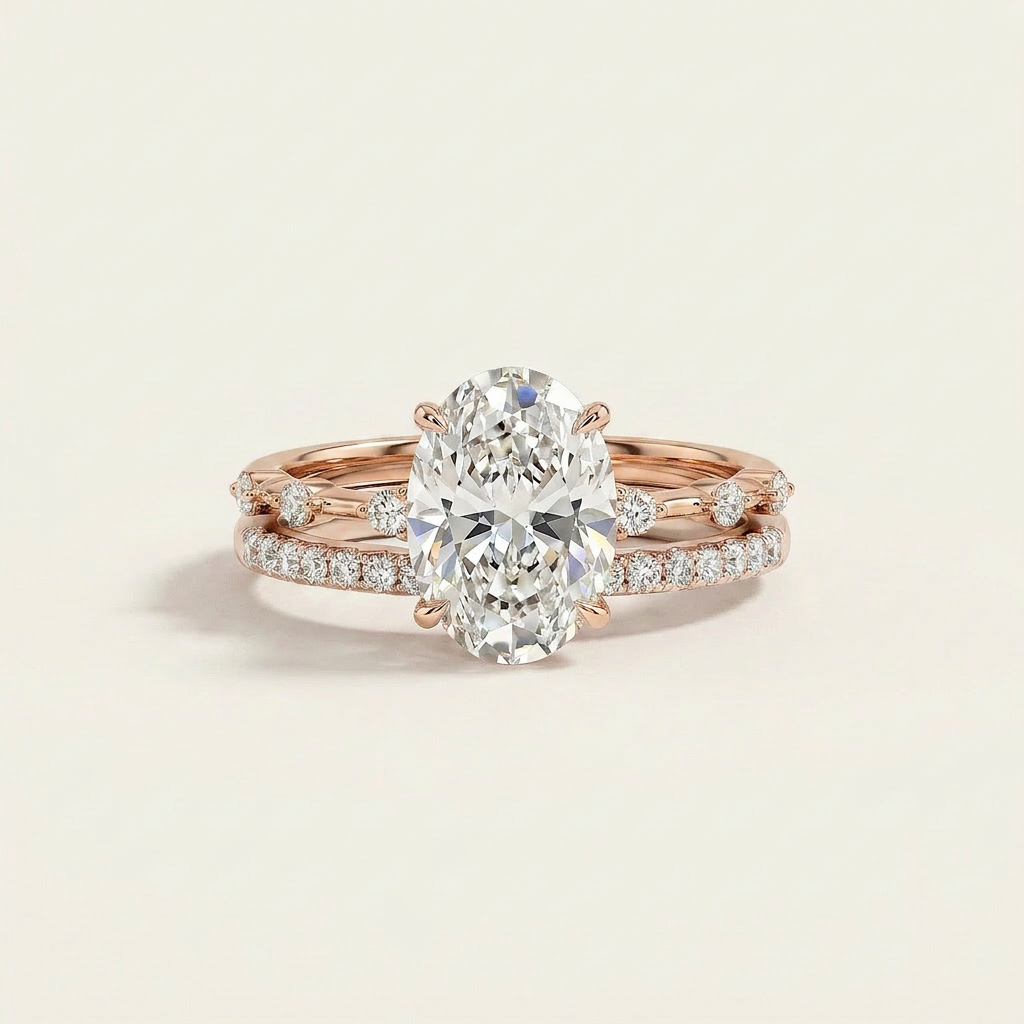 Moissanite 2.90 CT Oval & Round Cut Diamond Solitaire Ring
