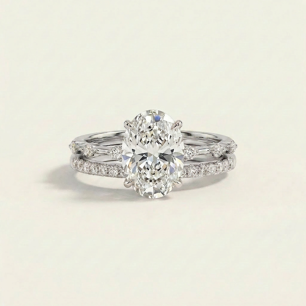 Moissanite 2.90 CT Oval & Round Cut Diamond Solitaire Ring