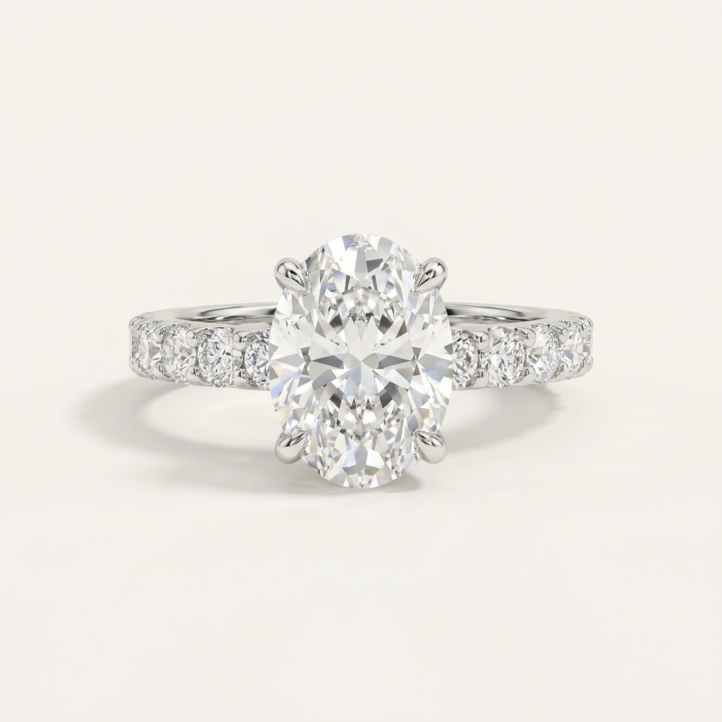Lab Grown 2.50 CT Oval Cut Diamond Hidden Halo Ring