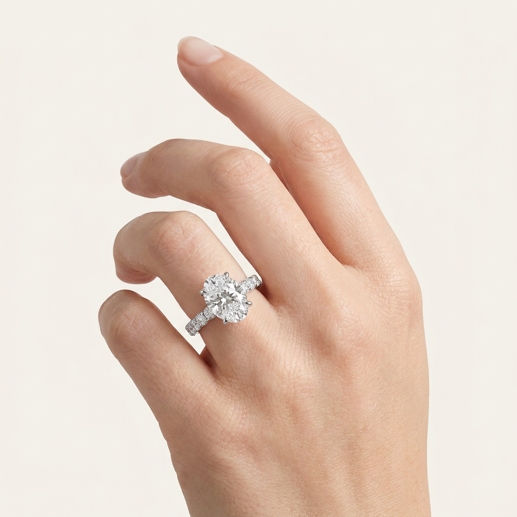 Lab Grown 2.50 CT Oval Cut Diamond Hidden Halo Ring