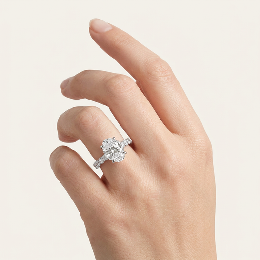Lab Grown 2.50 CT Oval Cut Diamond Hidden Halo Ring