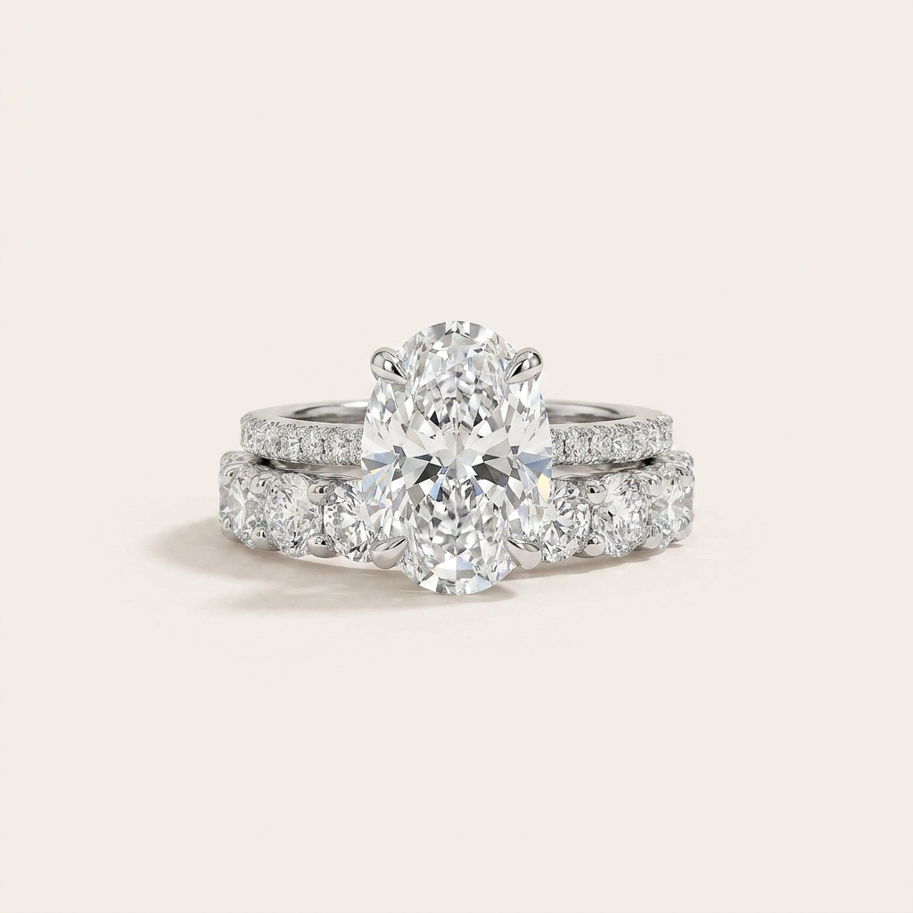 Moissanite 4.45 CT Oval & Round Cut Diamond Solitaire Ring