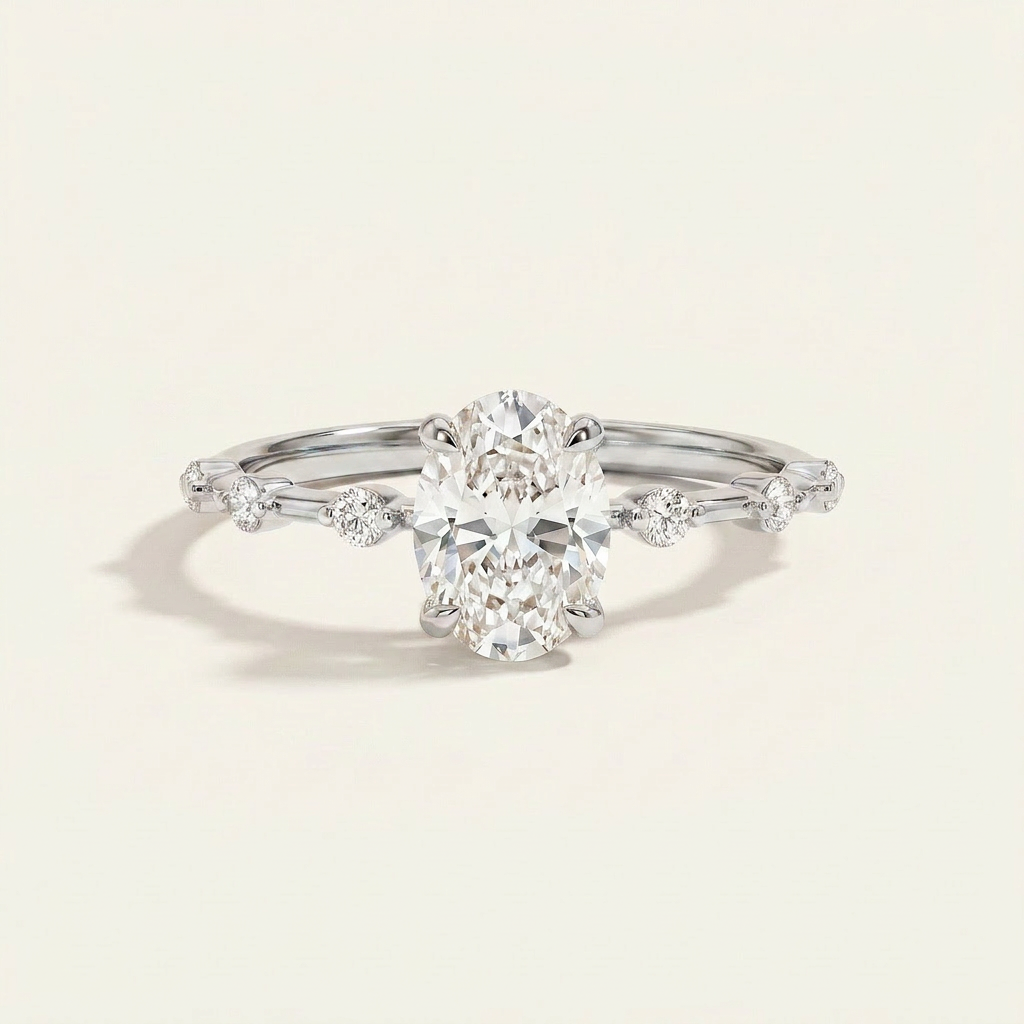 Moissanite 3.00 CT Oval & Round Cut Diamond Solitaire Ring (V-Avantgarde)
