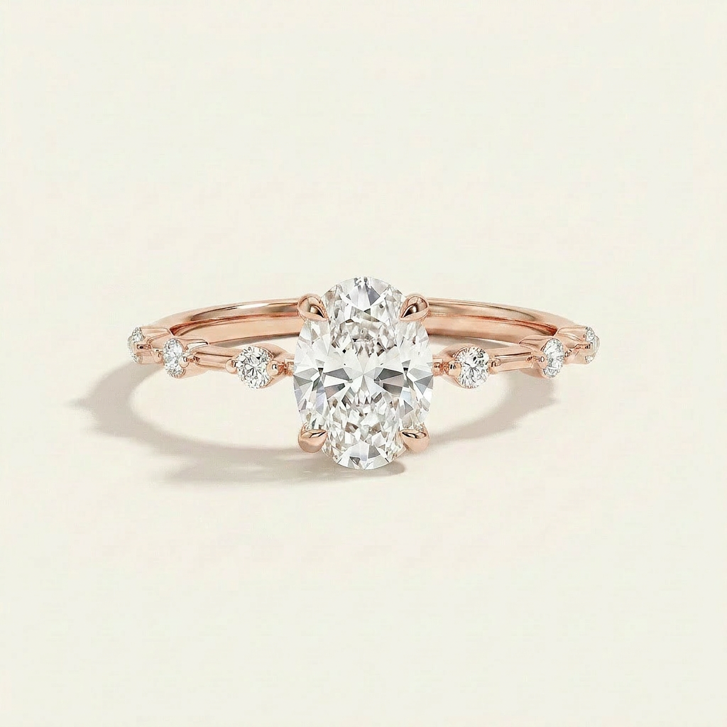 Moissanite 3.00 CT Oval & Round Cut Diamond Solitaire Ring (V-Avantgarde)