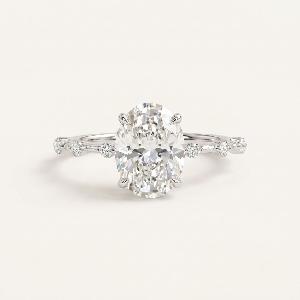 Moissanite 3.00 CT Oval & Round Cut Diamond Solitaire Ring (V1)