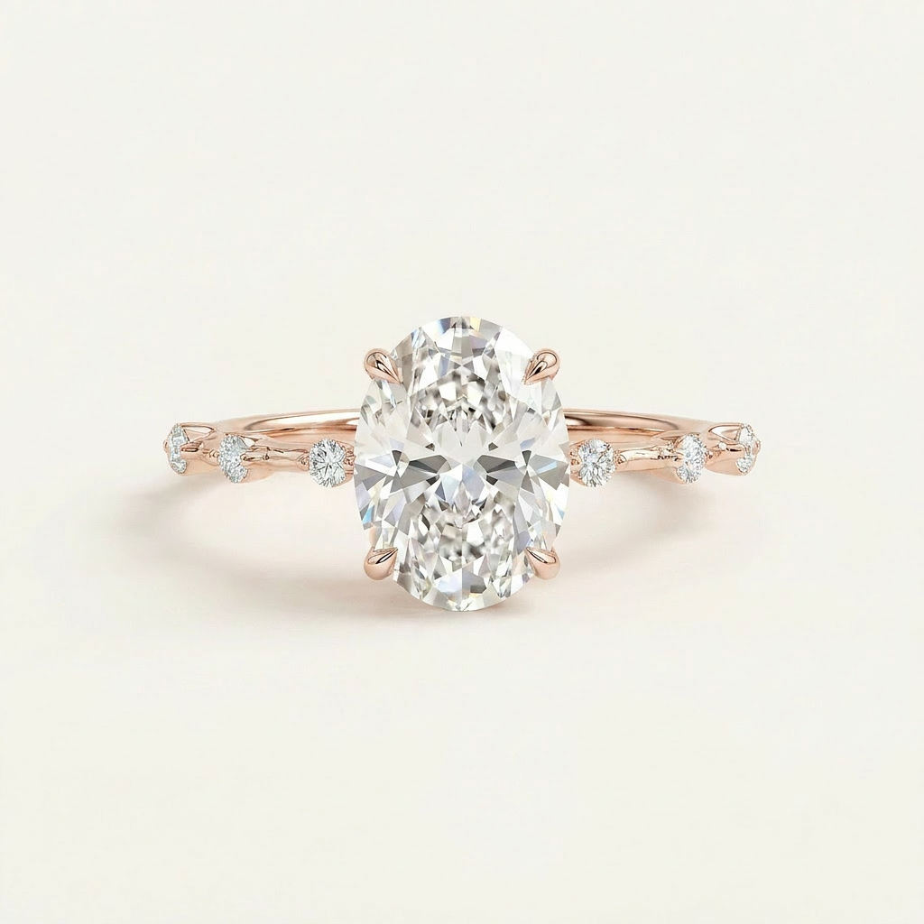 Moissanite 3.00 CT Oval & Round Cut Diamond Solitaire Ring (V1)