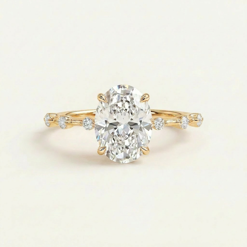 Moissanite 3.00 CT Oval & Round Cut Diamond Solitaire Ring (V1)