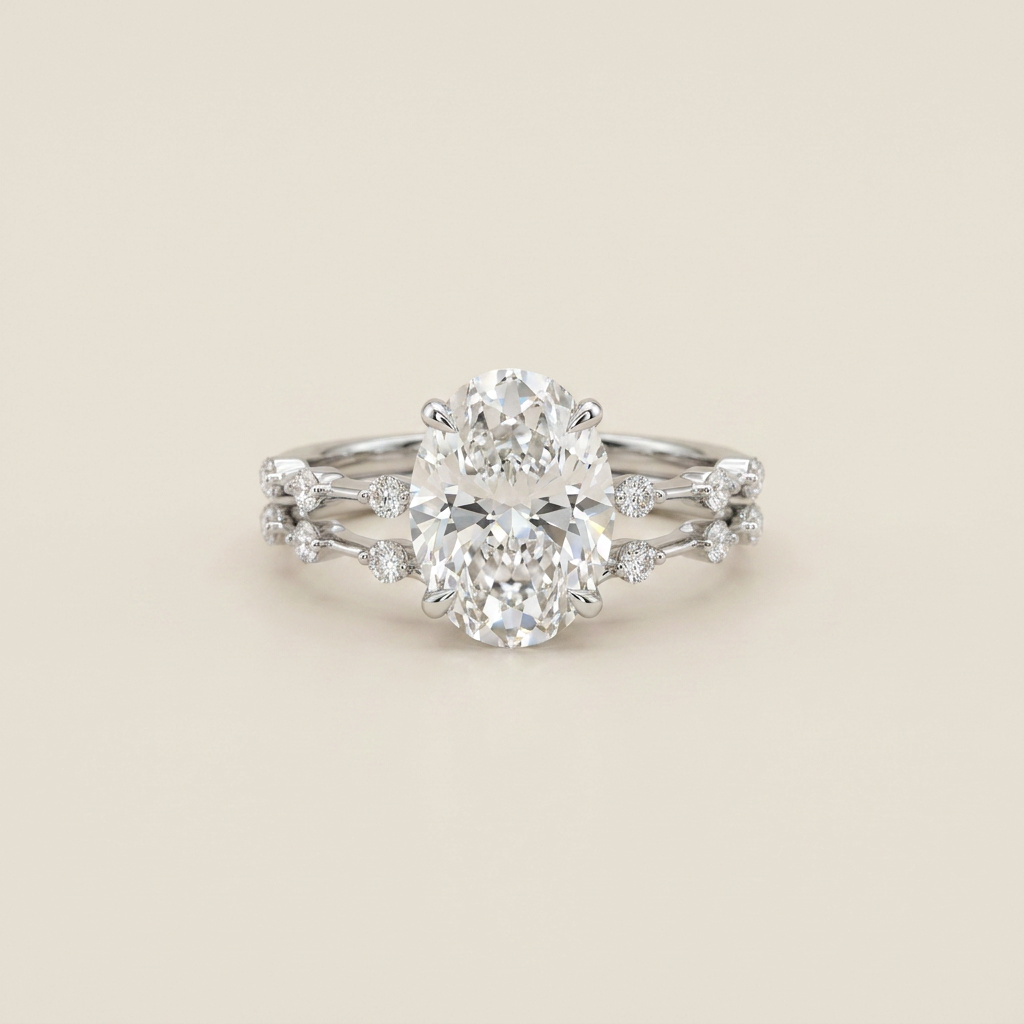 Moissanite 3.00 CT Oval & Round Cut Diamond Solitaire Ring (V1)