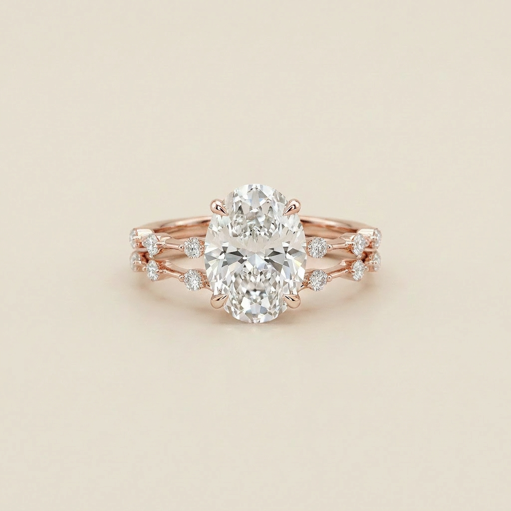 Moissanite 3.00 CT Oval & Round Cut Diamond Solitaire Ring (V1)