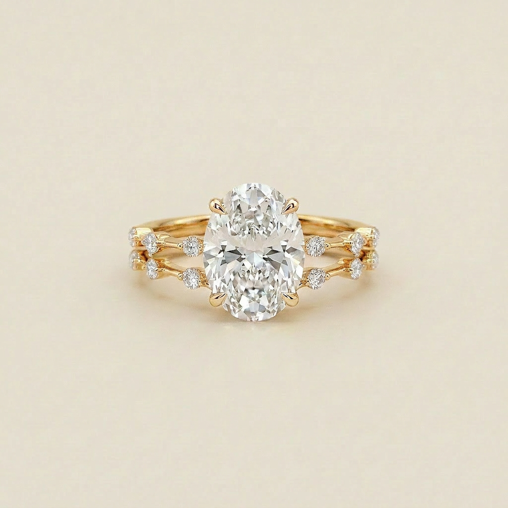 Moissanite 3.00 CT Oval & Round Cut Diamond Solitaire Ring (V1)