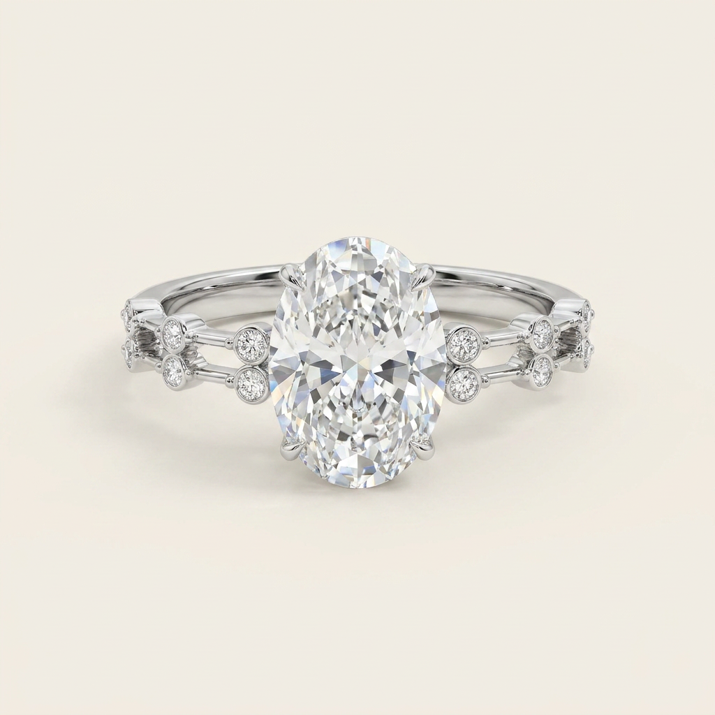 Moissanite 3.50 CT Oval & Round Cut Diamond Solitaire Ring (V-Minimalist)