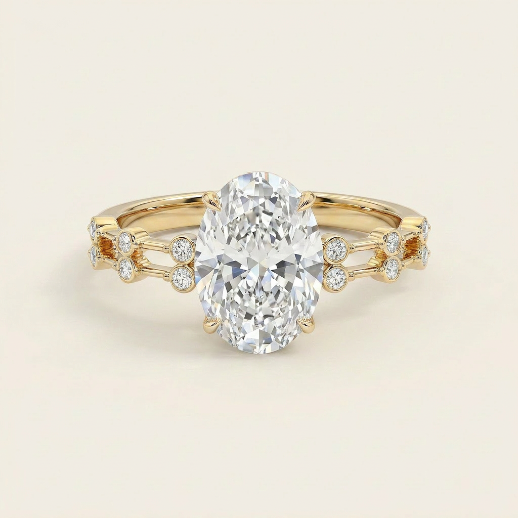 Moissanite 3.50 CT Oval & Round Cut Diamond Solitaire Ring (V-Minimalist)