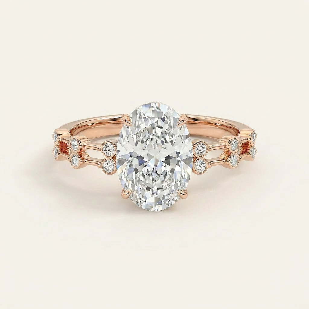 Moissanite 3.50 CT Oval & Round Cut Diamond Solitaire Ring (V-Minimalist)
