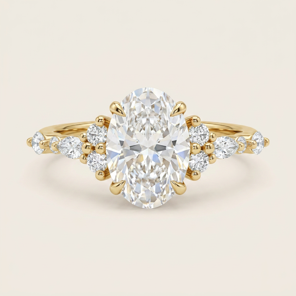 Lab Grown 1.80 CT Oval & Pear Cut Diamond Cluster Ring