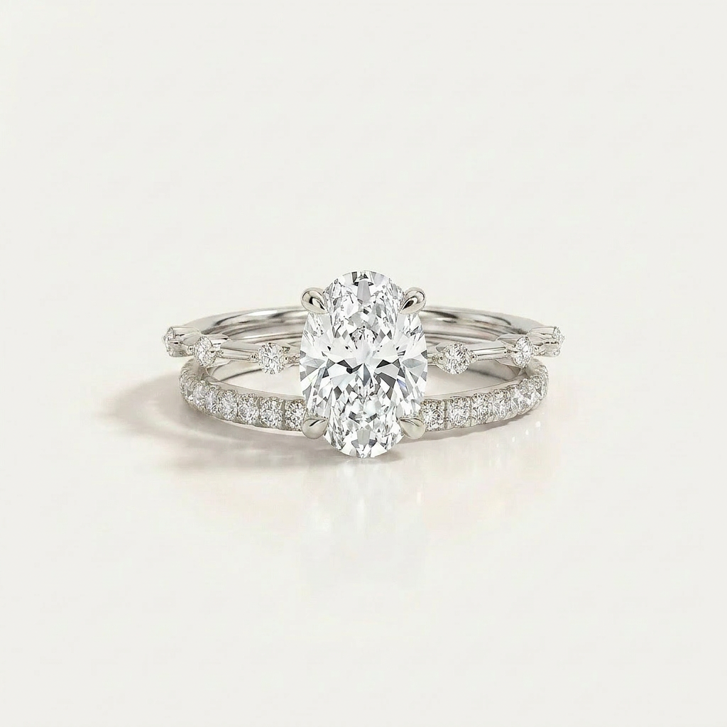 Moissanite 2.80 CT Oval & Round Cut Diamond Solitaire Ring
