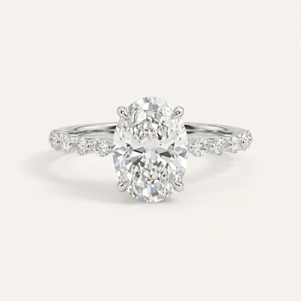 Moissanite 3.35 CT Oval & Round Cut Diamond Solitaire Ring